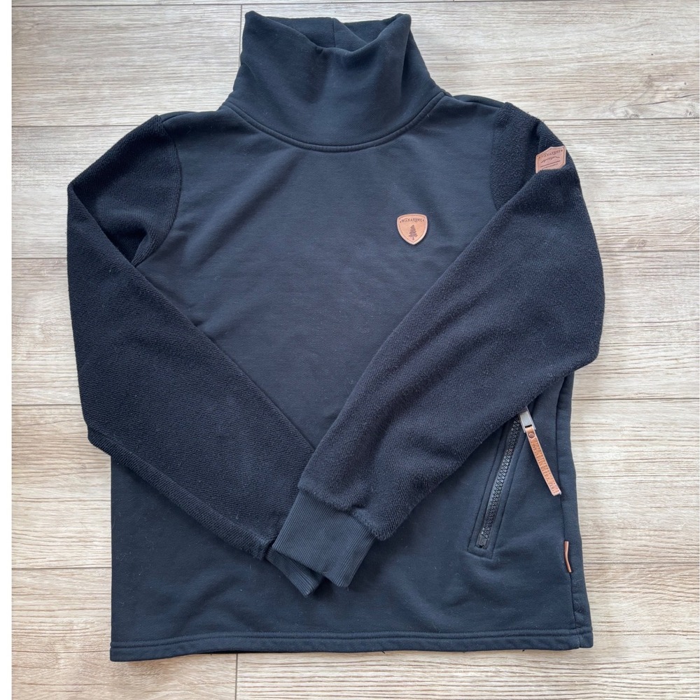 Wanakome Adventure Mfg Co Funnel Neck Sweatshirt Black Fleece Mixed Media Mens M